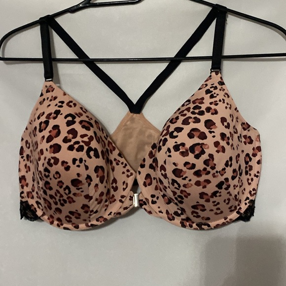 Adore Me BRA WO SIZE 38DD FRONT CLOSURE ANIMAL PRINT BLACK LACE TRIM EUC CLEAN - Picture 6 of 11
